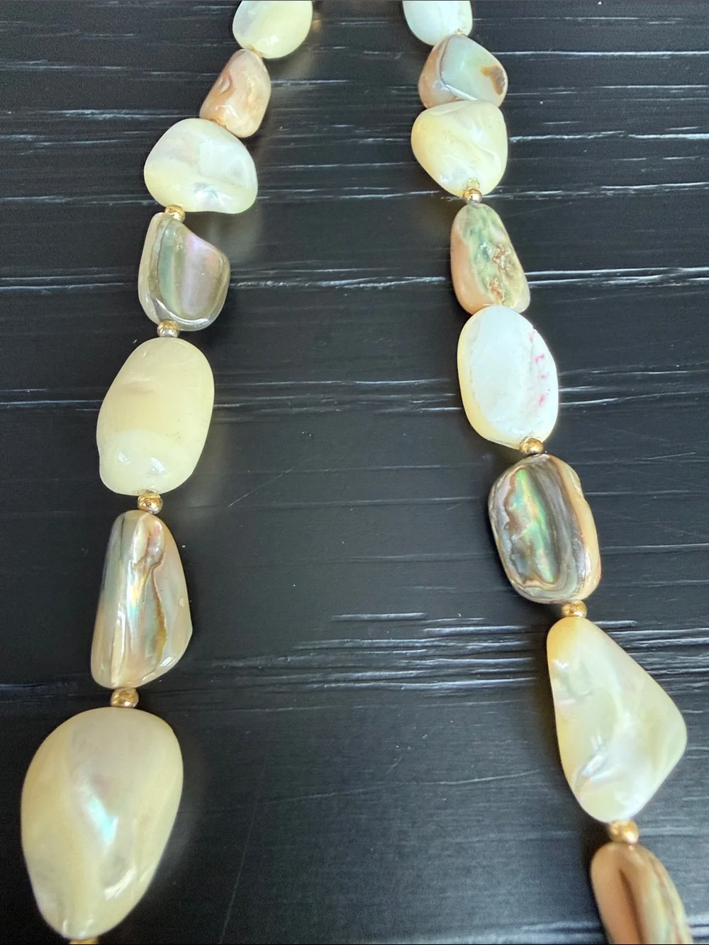 Natural Gemstone & Mother of Pearl Bead Necklace in Cream and Brown